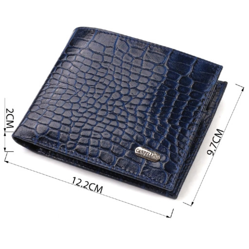 Красивый горизонтальный мужской бумажник среднего размера из натуральной кожи с тиснением под крокодила CANPELLINI 21861 Синий