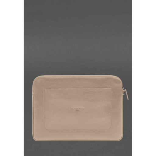 Шкіряний чохол для ноутбука на блискавці з кишенею та хлястиком на руку Світло-бежевий