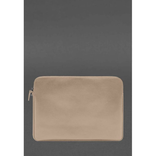 Шкіряний чохол для ноутбука на блискавці з кишенею та хлястиком на руку Світло-бежевий