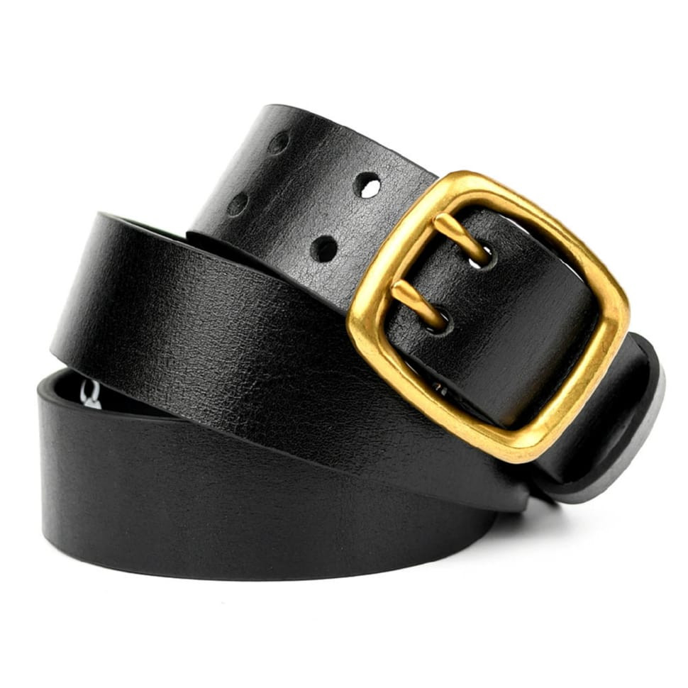 Ремінь зі шкіри буйвола st044620 чорний 40мм гладкий на два язички