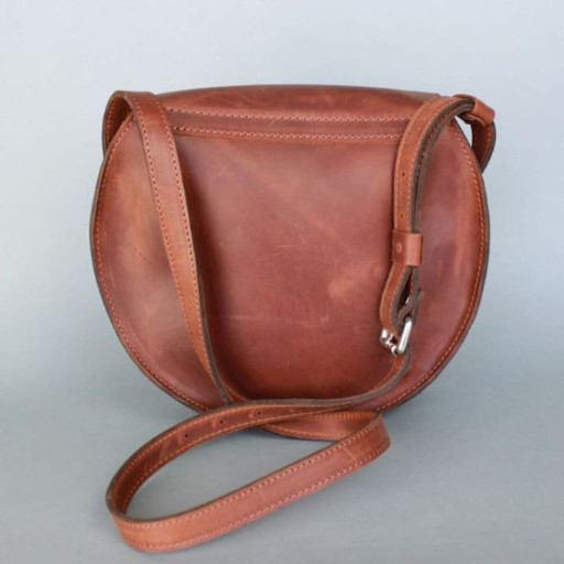 Жіноча шкіряна сумка Кругла світло-коричнева vintage