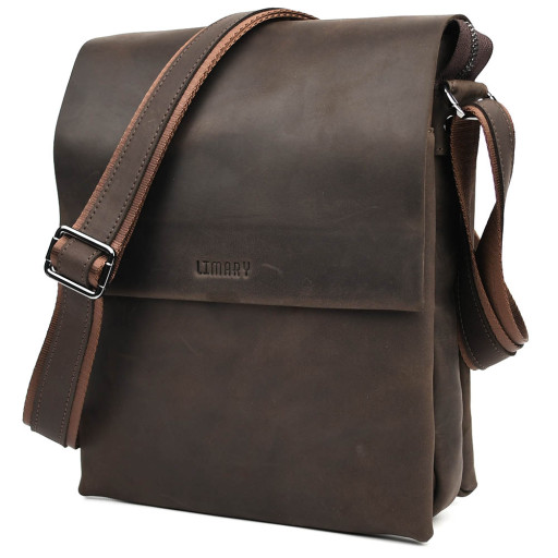 Чоловіча сумка через плече на три відділення велика Limary Lim-373RC крейзі хорс