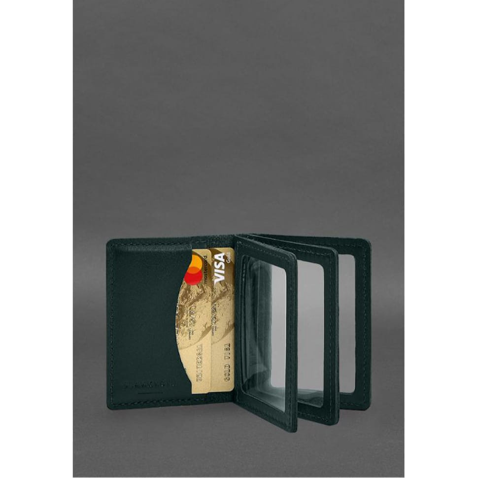 Шкіряна обкладинка для посвідчення водія, ID та пластикових карток 2.1 зелена