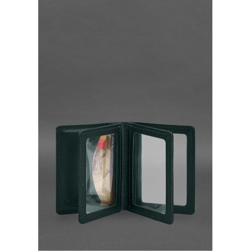 Шкіряна обкладинка для посвідчення водія, ID та пластикових карток 2.1 зелена