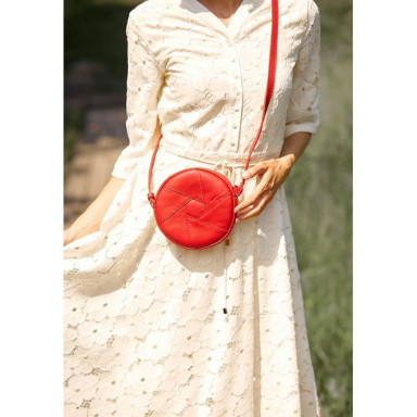 Leather round women's bag Bon-Bon red