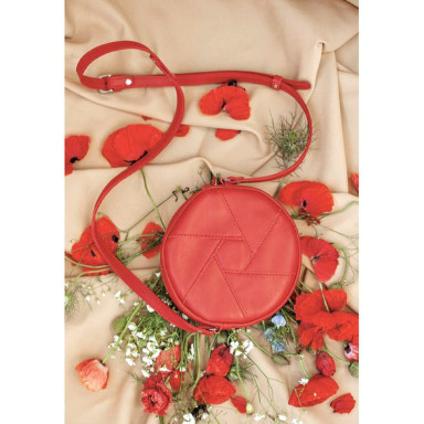 Leather round women's bag Bon-Bon red