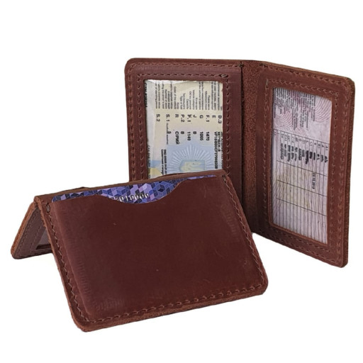 Шкіряна обкладинка для id паспорта, автодокументів BGS коньячна BGS3150