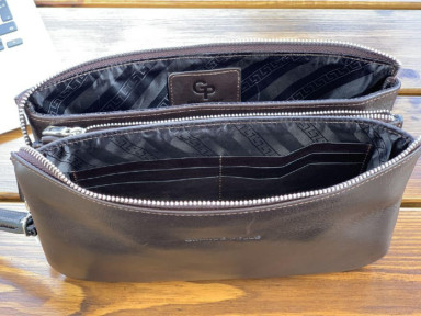 Men's purse clutch, matte leather, Grande Pelle chocolate 705120