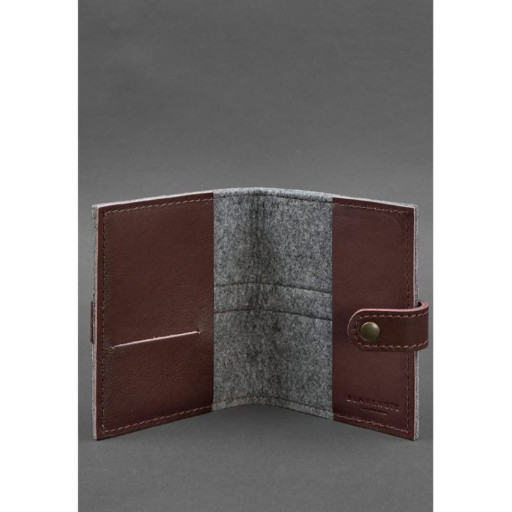 Фетровий обкладинка для паспорта 1.1 з шкіряними бордовими вставками