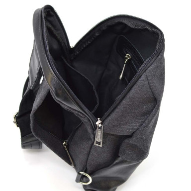 Mens sling chest bag made of leather and canvas TARWA GAc-1905-3md
