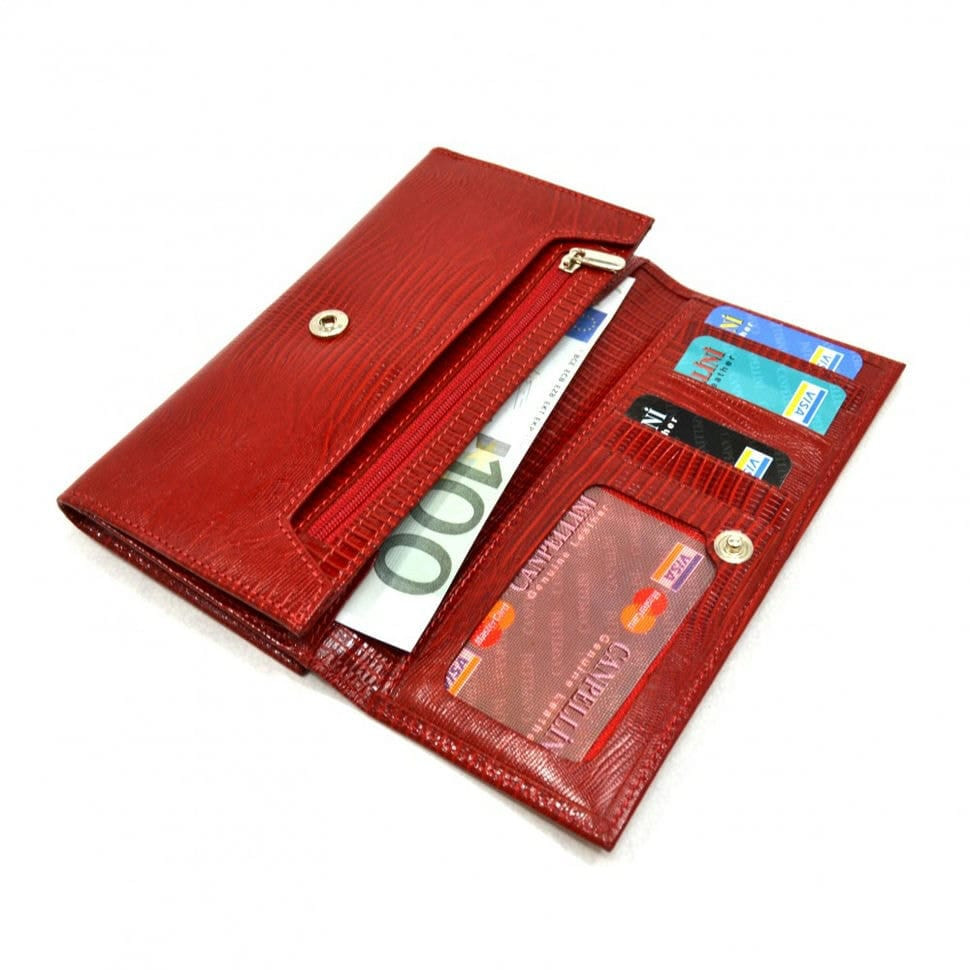 Жіноче портмоне з натуральної шкіри CANPEL 157-15 червоний лазер