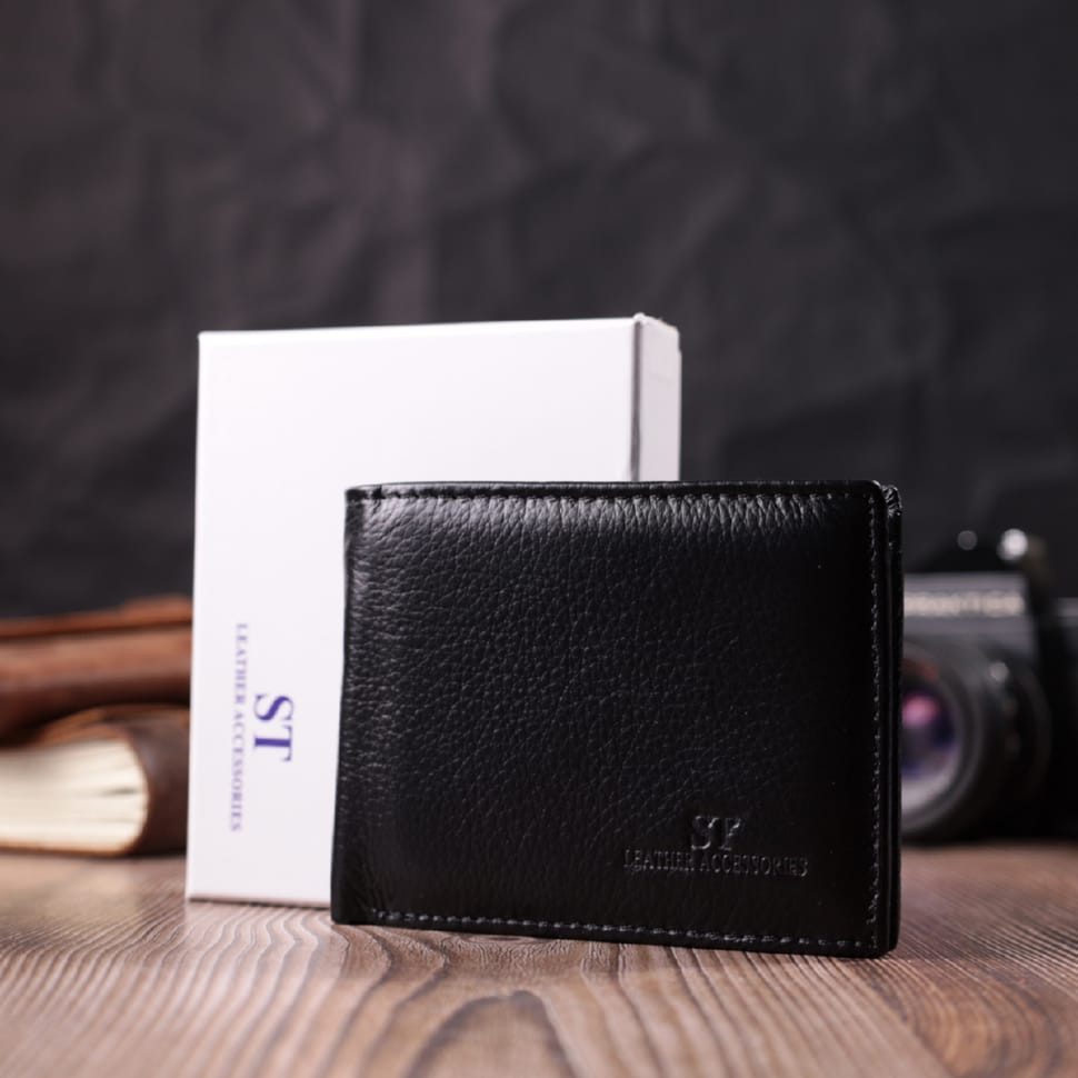 Удобное мужское портмоне из натуральной кожи ST Leather 22482 Черный