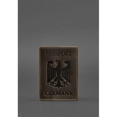 Leather passport cover with the coat of arms of Germany dark brown Crazy Horse