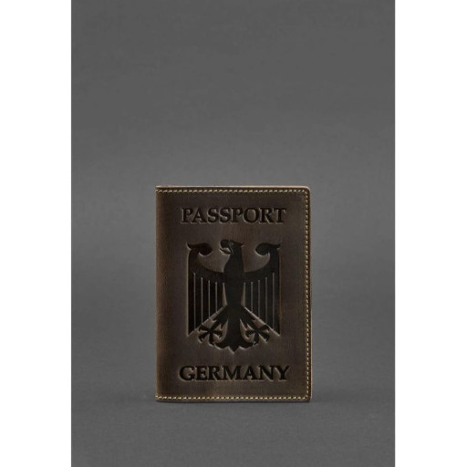 Шкіряна обкладинка для паспорта з гербом Німеччини темно-коричнева Crazy Horse