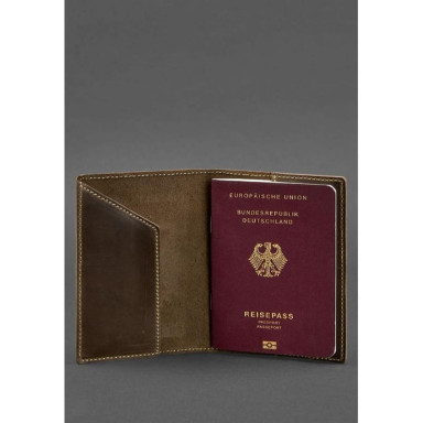 Leather passport cover with the coat of arms of Germany dark brown Crazy Horse