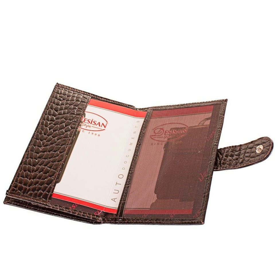 Обкладинка авто+паспорт шкіряна Desisan 102-19 коричневий кроко