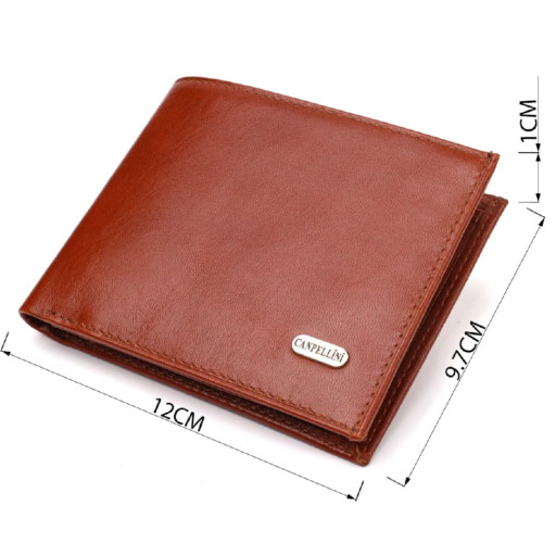 Чоловічий гаманець без застібки горизонтального формату з натуральної гладкої шкіри CANPELLINI 21762 Коричневий