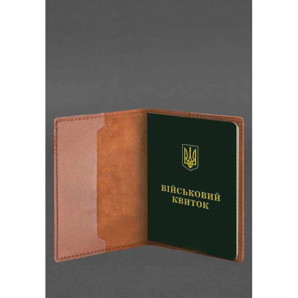 Шкіряна обкладинка для військового квитка 7.3 світло-коричнева Crazy Horse