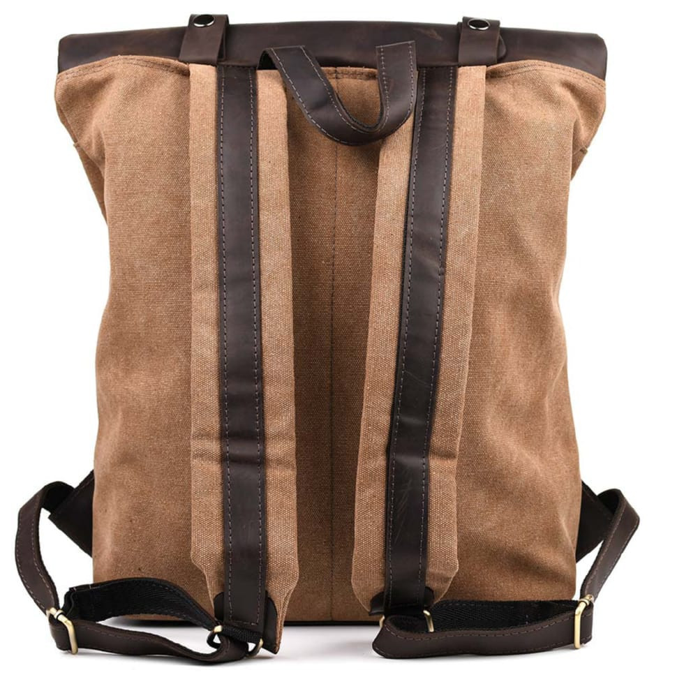 Рол-ап рюкзак зі шкіри та кавовий канвас TARWA RCc-5191-3md