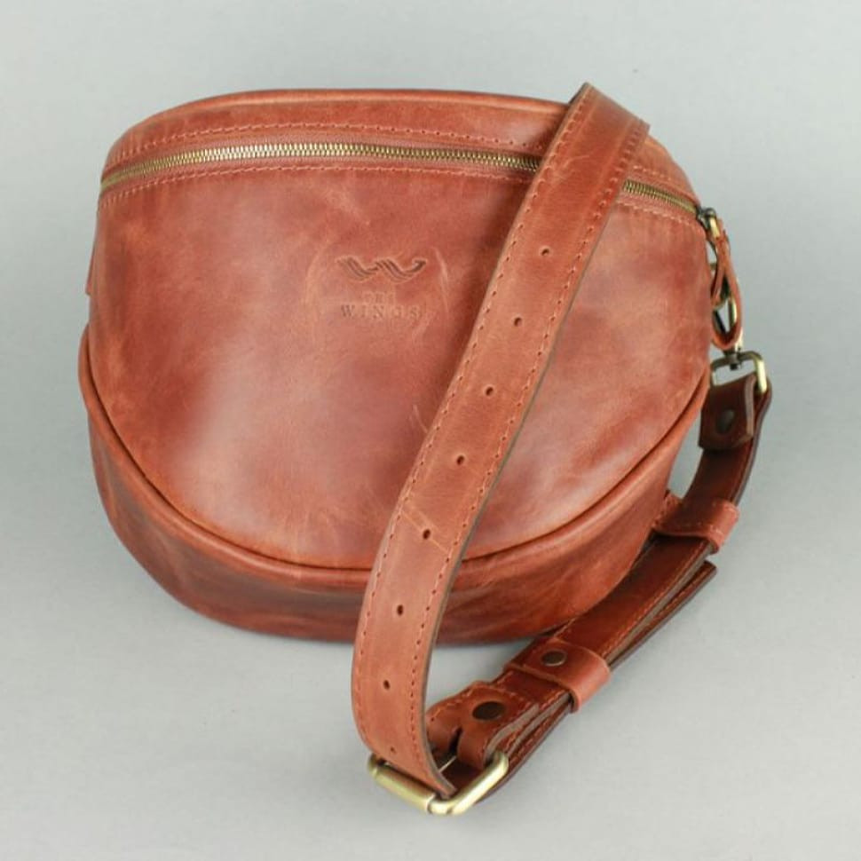 Кожаная сумка поясная-кроссбоди Vacation светло-коричневая винтажная
