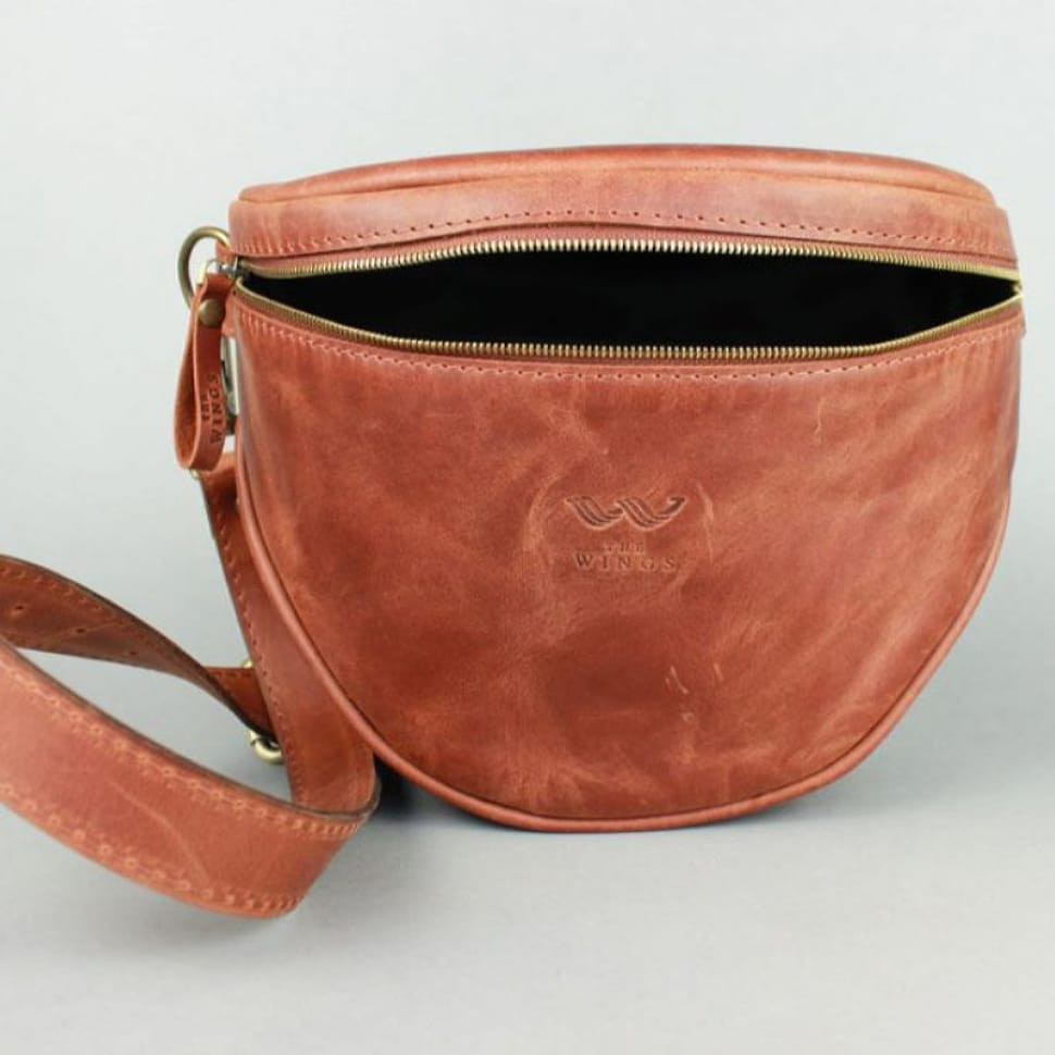 Кожаная сумка поясная-кроссбоди Vacation светло-коричневая винтажная