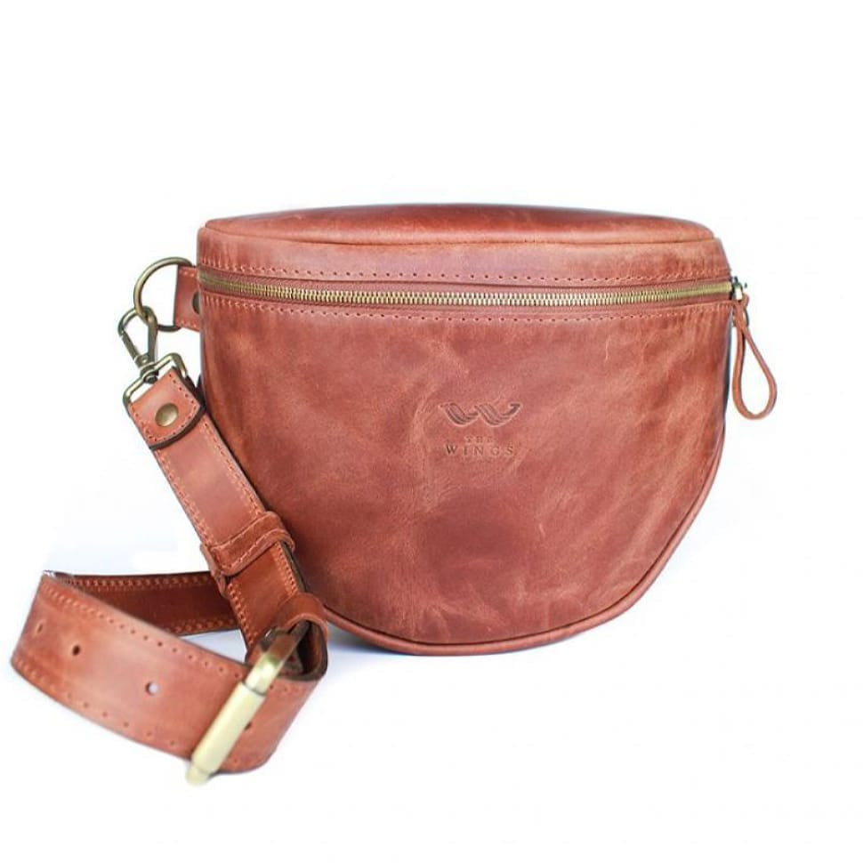 Кожаная сумка поясная-кроссбоди Vacation светло-коричневая винтажная