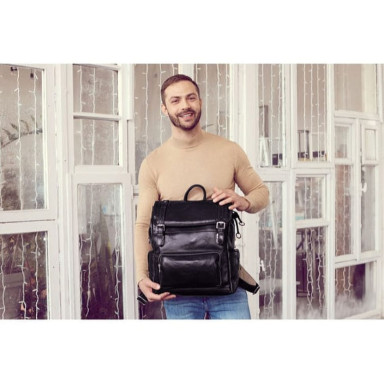 Leather Backpack - The Good Earth - Black color - Time Resistance 5221001
