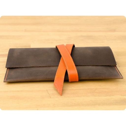 Шкіряний тревел-кейс Voyager 1.0 темно-коричневий з помаранчевим