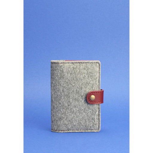 Фетровий обкладинка для паспорта 3.0 з шкіряними бордовими вставками