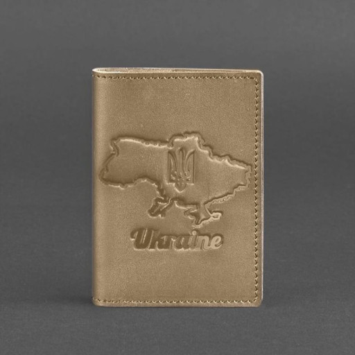 Шкіряна обкладинка для паспорта з карткою України світло-бежева