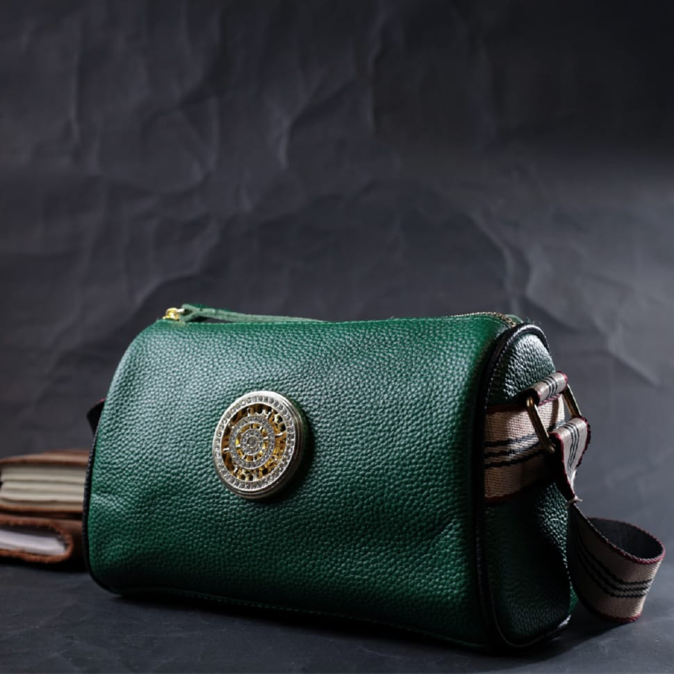 Женская сумка с оригинальным украшением из натуральной кожи Vintage 22261 Зеленая