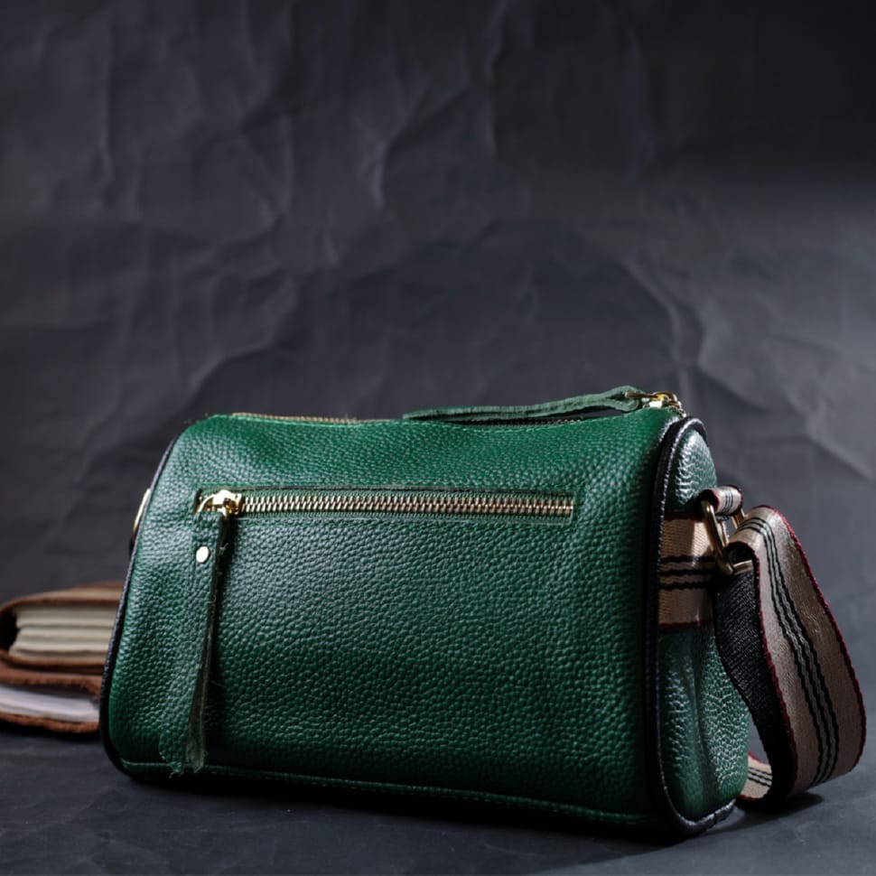 Женская сумка с оригинальным украшением из натуральной кожи Vintage 22261 Зеленая