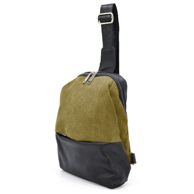 Mens sling chest bag made of leather and canvas TARWA GAh-1905-3md