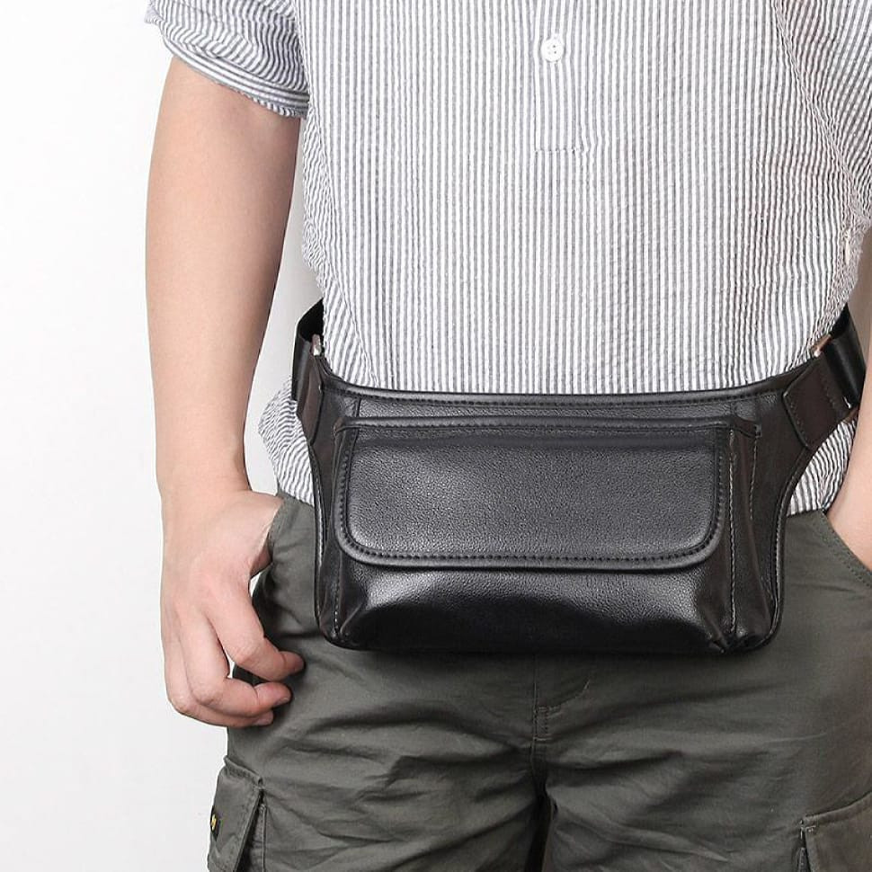 Genuine leather belt bag 3019A, black