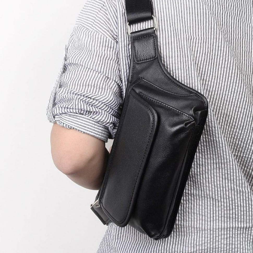 Genuine leather belt bag 3019A, black