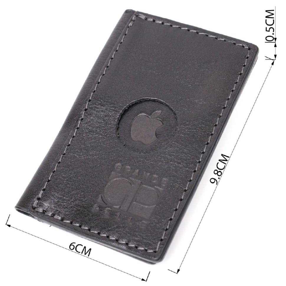 Картхолдер унісекс з тримачем для Apple AirTag з натуральної шкіри GRANDE PELLE 11607 Чорний