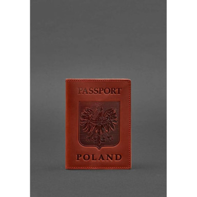 Leather passport cover with the Polish coat of arms coral Crazy Horse
