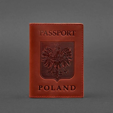 Leather passport cover with the Polish coat of arms coral Crazy Horse