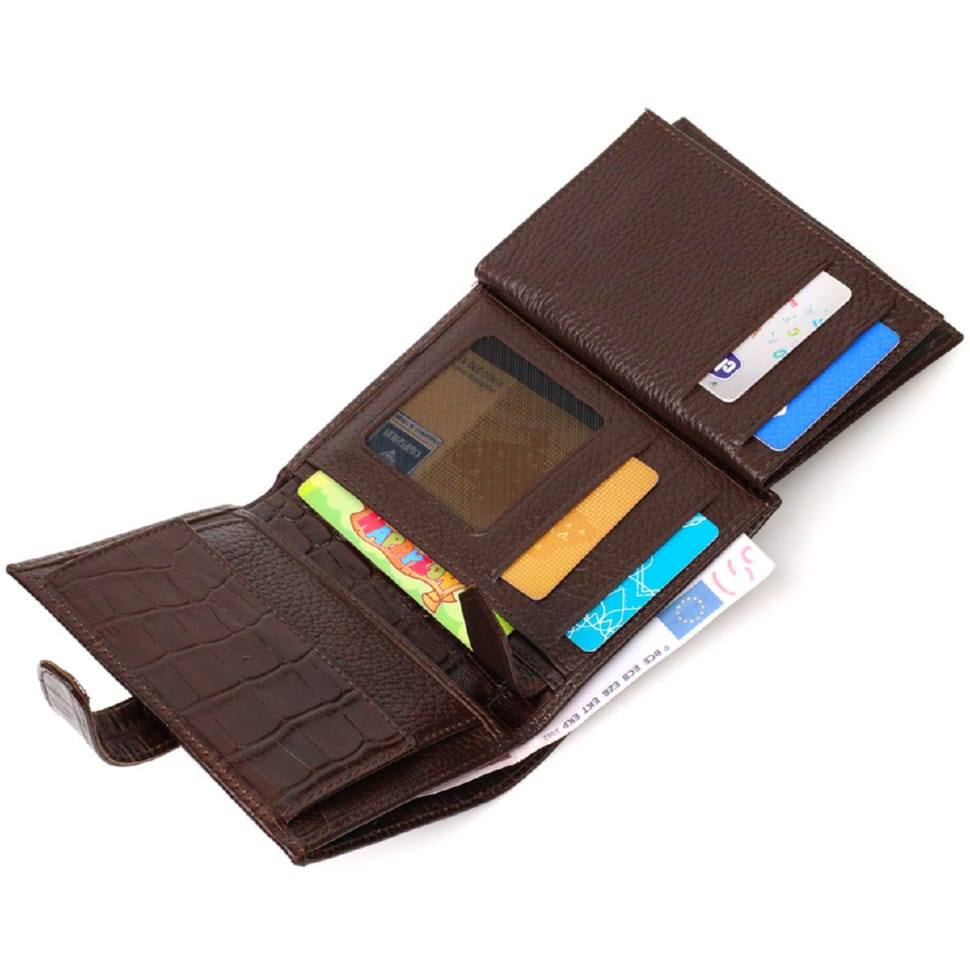 Портмоне фактурне для чоловіків з натуральної шкіри з тисненням під крокодила BOND 22058 Коричневий