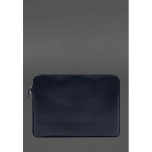 Шкіряний чохол для ноутбука на блискавці з кишенею та хлястиком на руку Синій