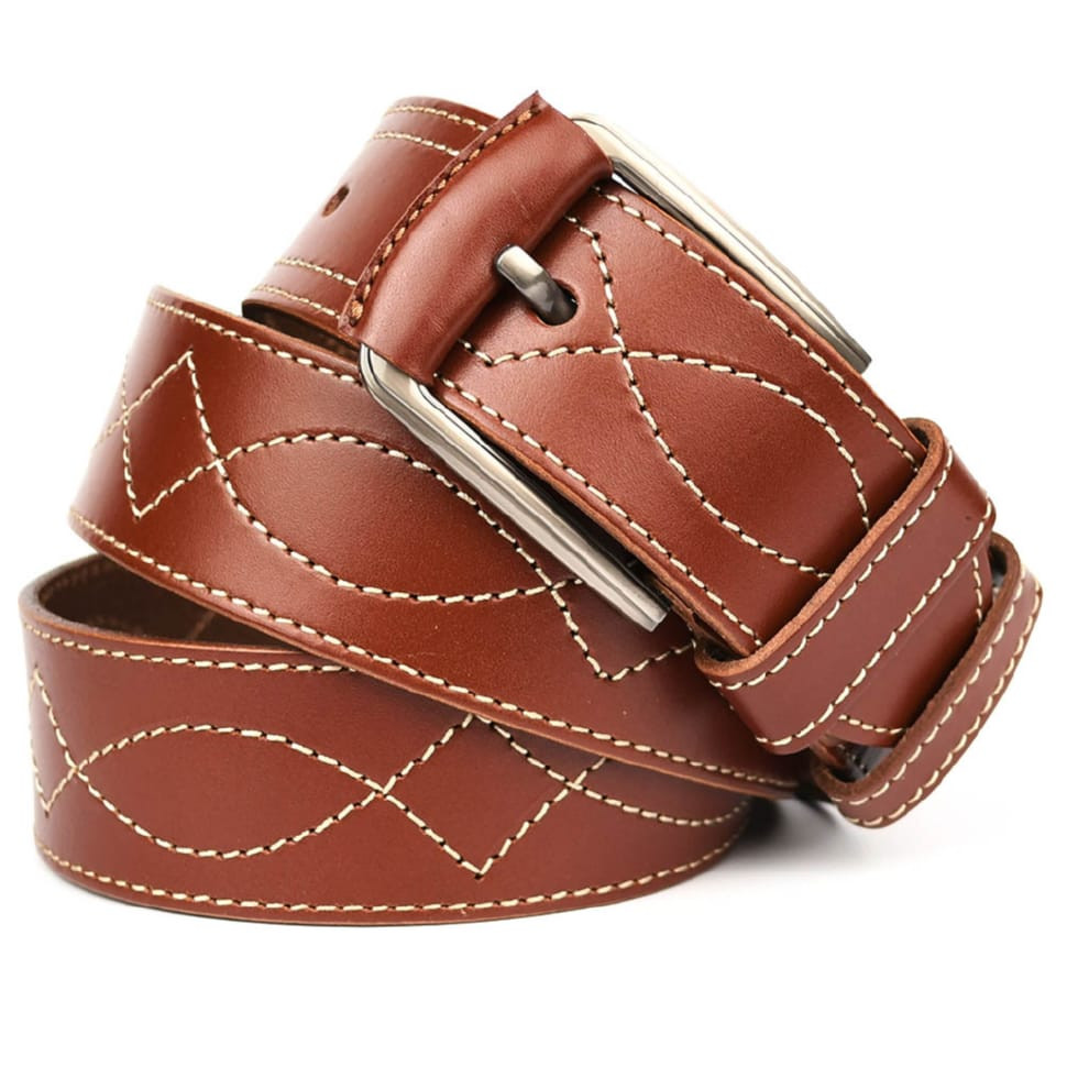 Ремінь шкіряний широкий зі строчкою 45мм st04453 коричневий