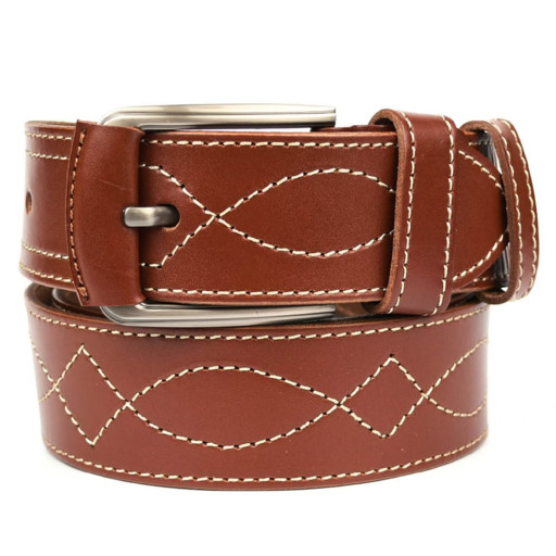Ремінь шкіряний широкий зі строчкою 45мм st04453 коричневий