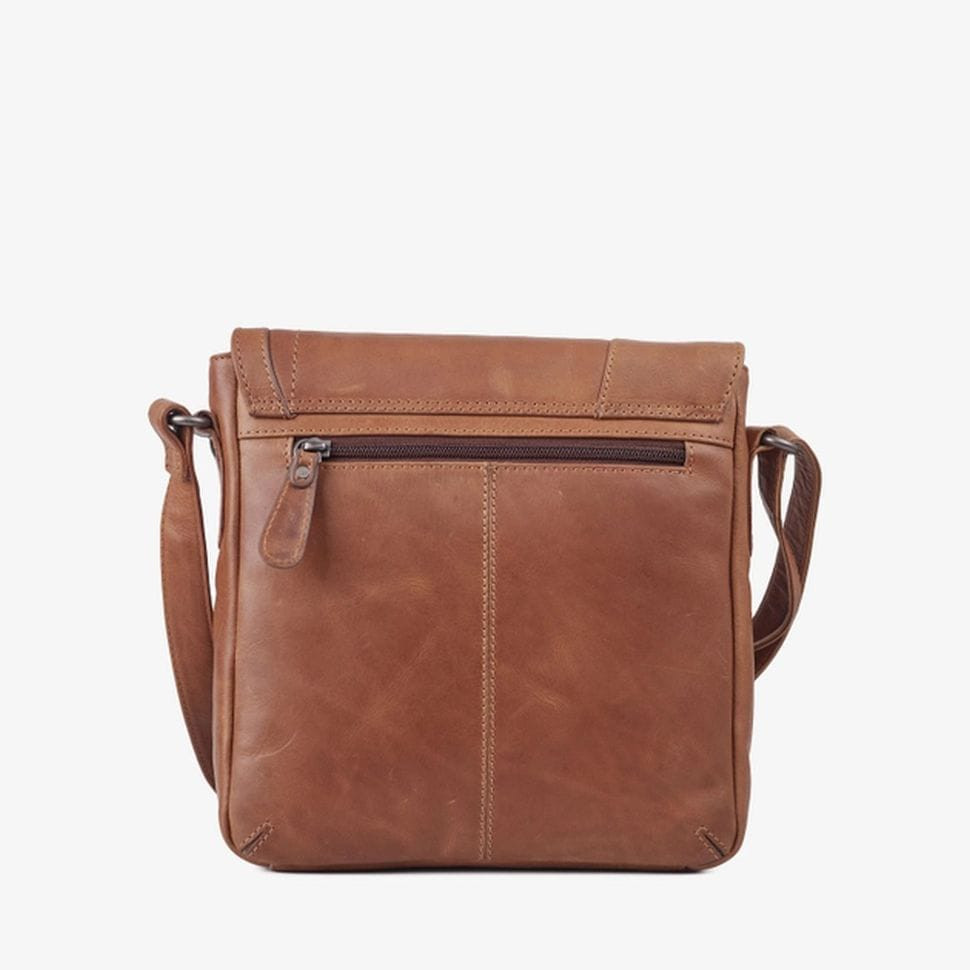 Mens shoulder bag Hill Burry HB3336B with oblique flap cognac