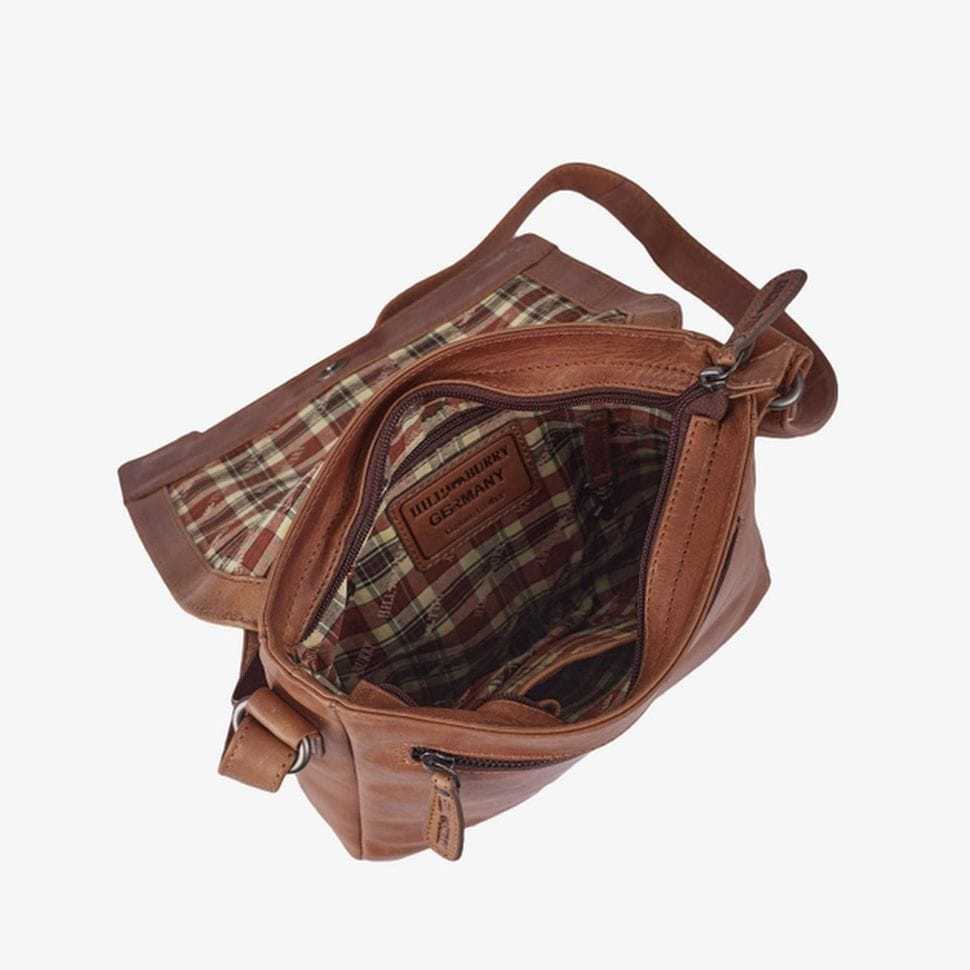 Mens shoulder bag Hill Burry HB3336B with oblique flap cognac
