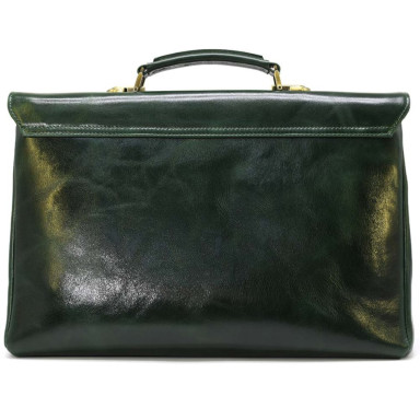 Business leather mens briefcase in green glossy leather TARWA GE-2068-4lx