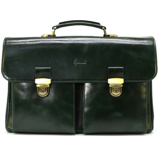 Діловий шкіряний чоловічий портфель у зеленій глянцевій шкірі TARWA GE-2068-4lx