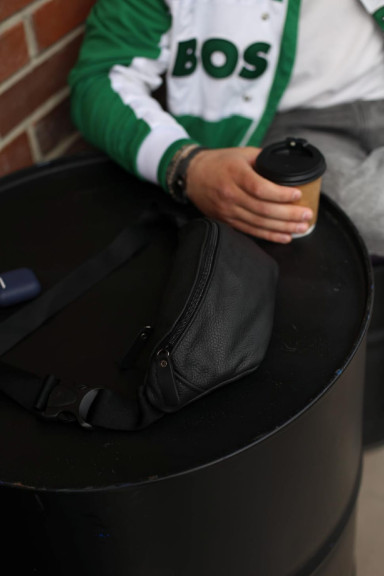 Men`s waist bag (banana bag) made of genuine leather SL008 (black)