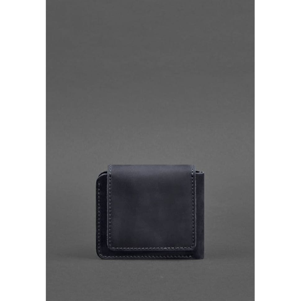 Шкіряне портмоне 4.2 на кнопці синє Crazy Horse