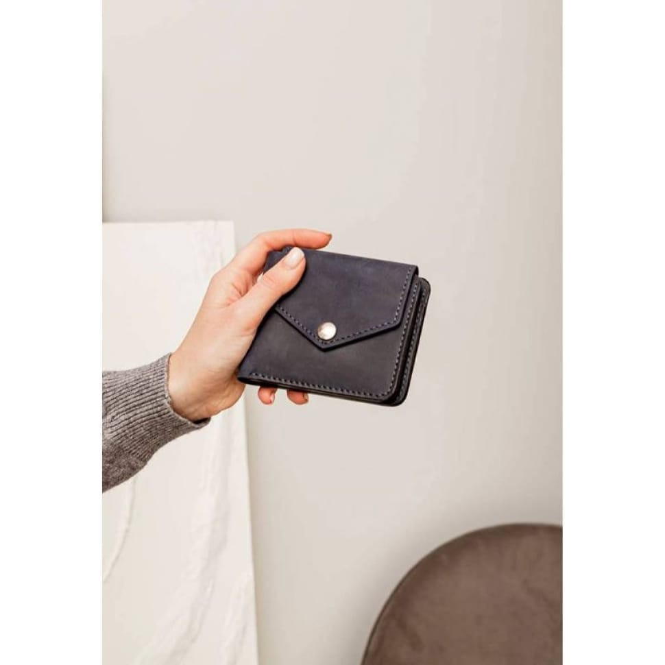 Шкіряне портмоне 4.2 на кнопці синє Crazy Horse