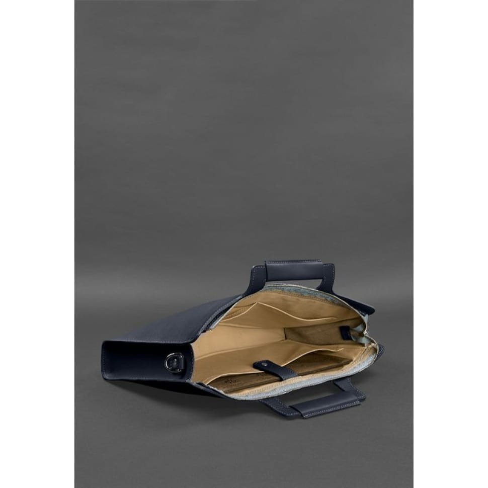 Шкіряна сумка для ноутбука та документів темно-синя Краст